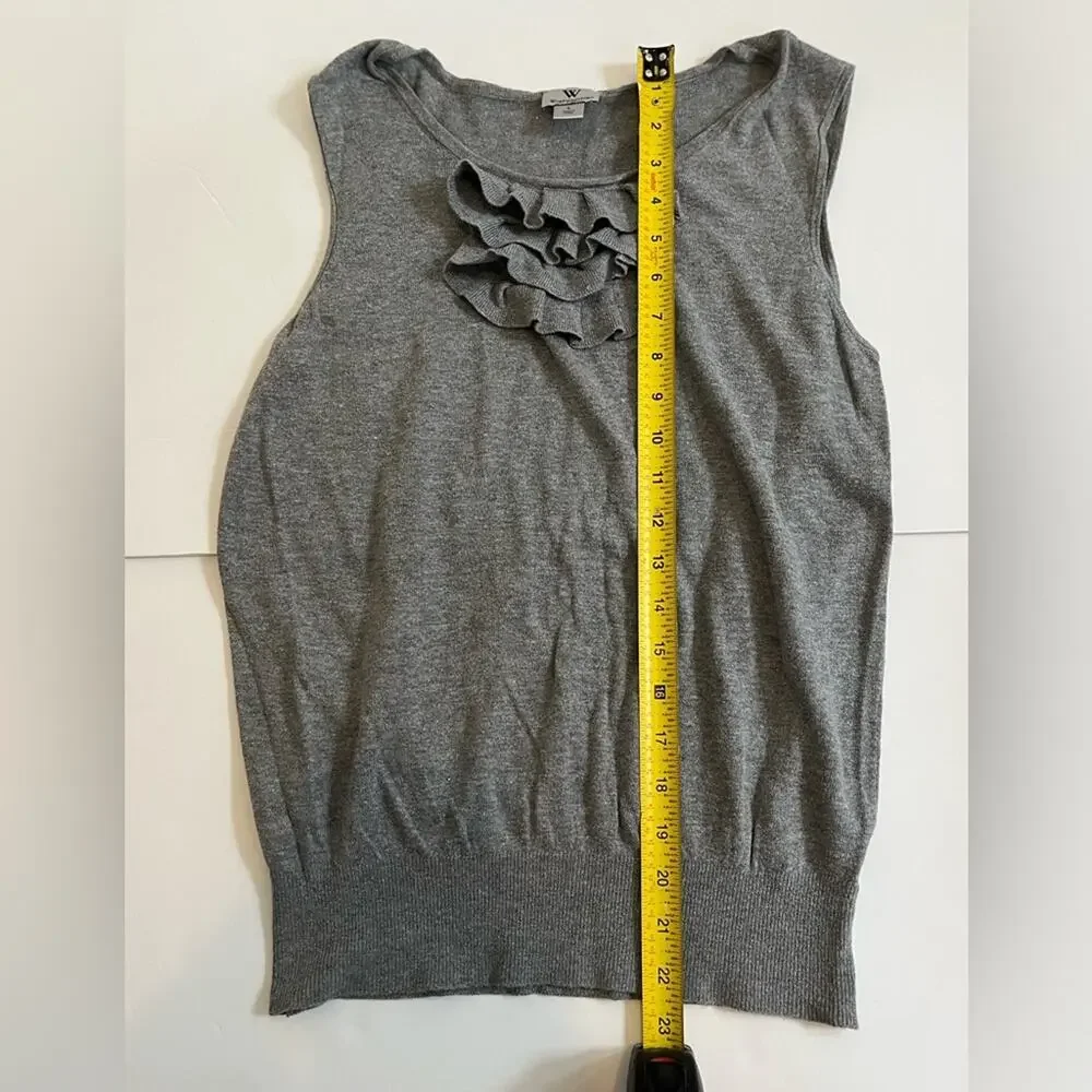 Women's Worthington gray sleeveless light sweater with ruffles, Size Large - Picture 5 of 9